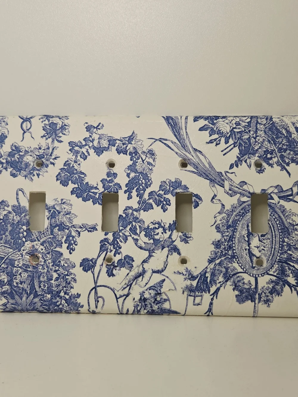 Blue Toile Decorative Light Switch Plate and Outlet Cover Set - Home Wall Decor